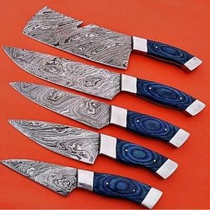Custom handcrafted Damascus steel chef knife set